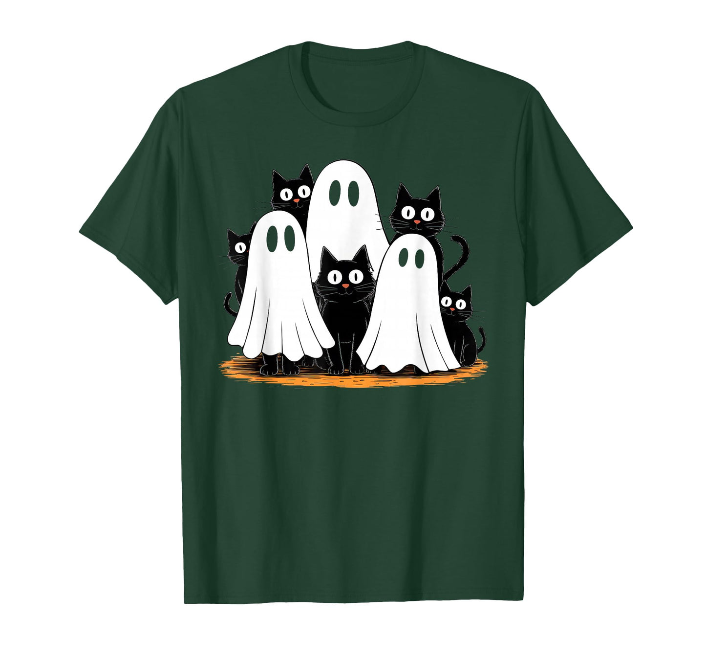 Cute Ghost Black Cat Halloween Costume Men Women Spooky Cat T-Shirt