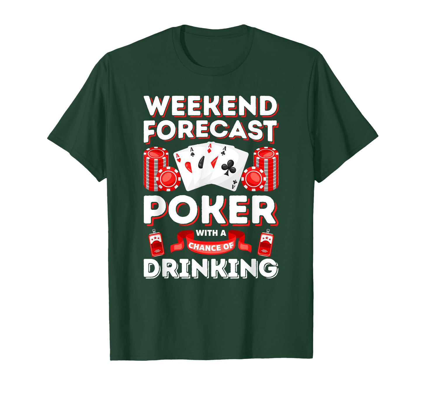 Vintage Weekend Forecast Poker Drinking T-shirt for Men T-Shirt