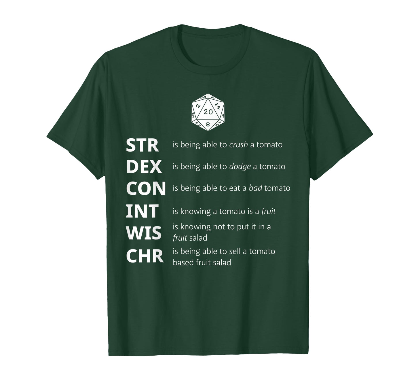 Funny RPG Tomatoes Stats Meme – Tabletop Dice Gamer T-Shirt