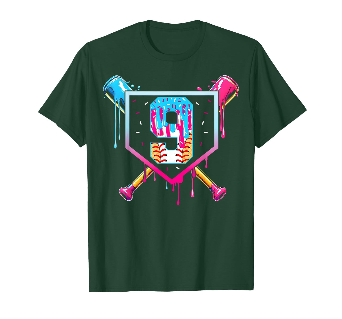 Baseball 9 Year Old Ice Cream Drip 9th Birthday Boy 9 T-Shirt