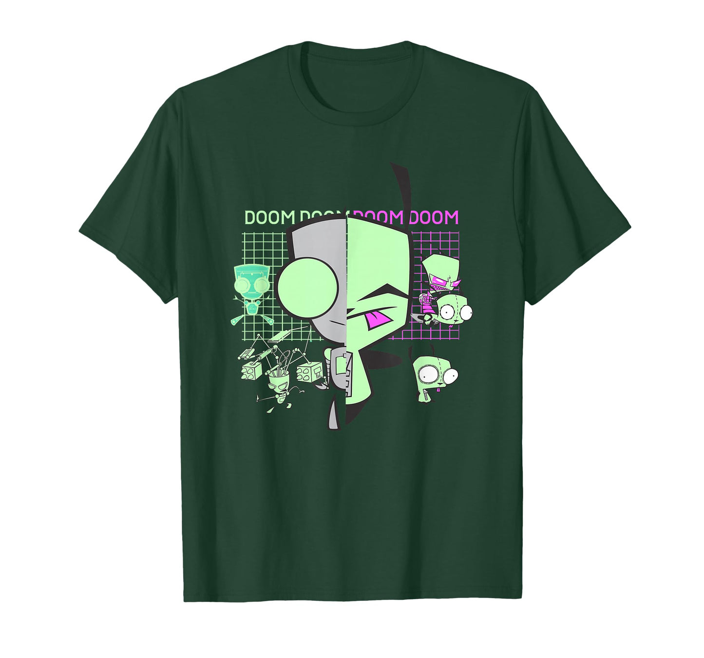Invader Zim Gir Doom Grid Techno Split Face Art T-Shirt