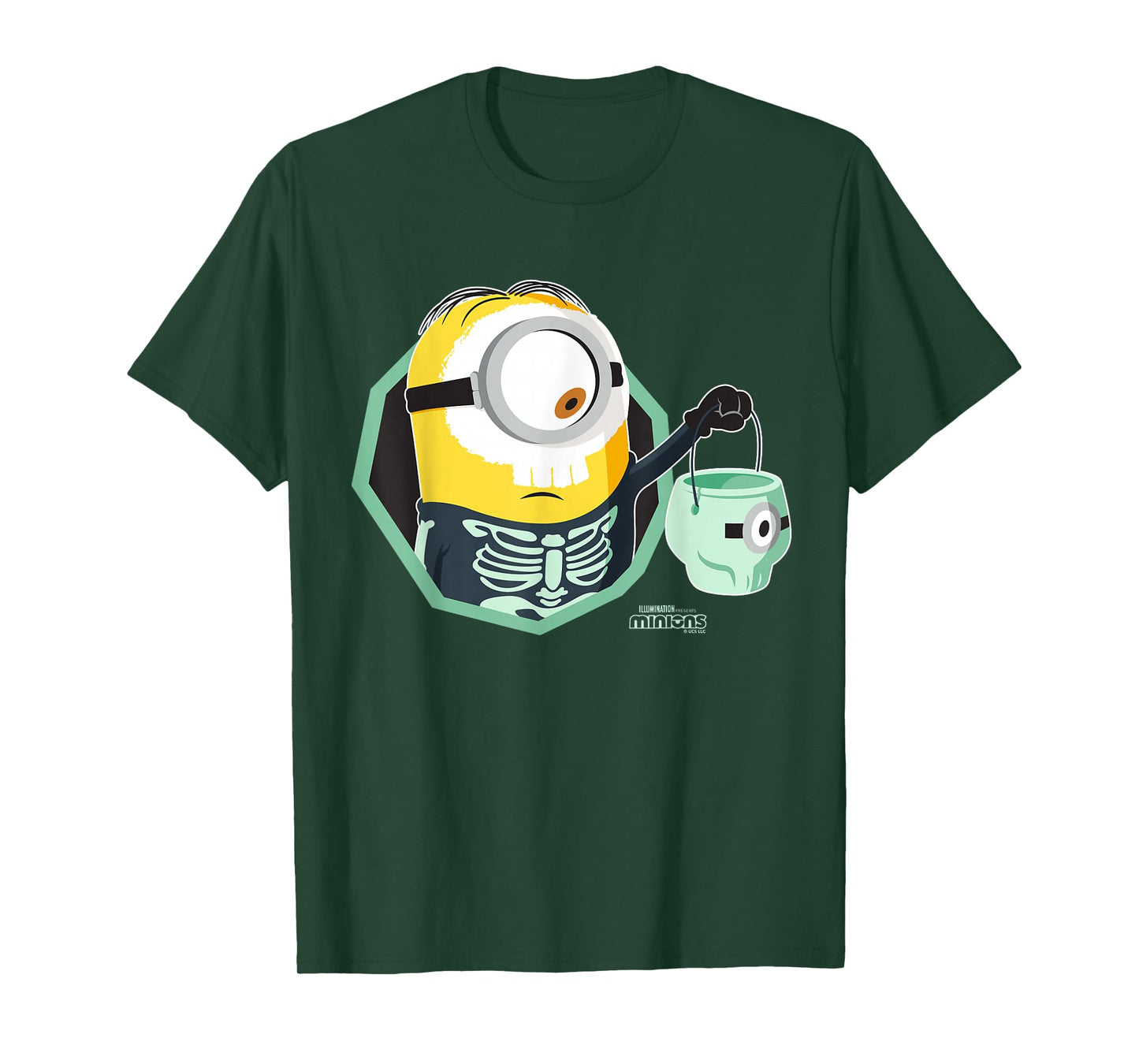 Minions Stuart Skeleton Costume with Bucket T-Shirt