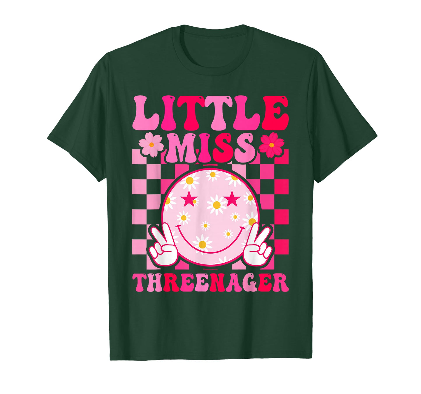 Little Miss Threenager 3rd Birthday Girl Outfit Retro Flower T-Shirt