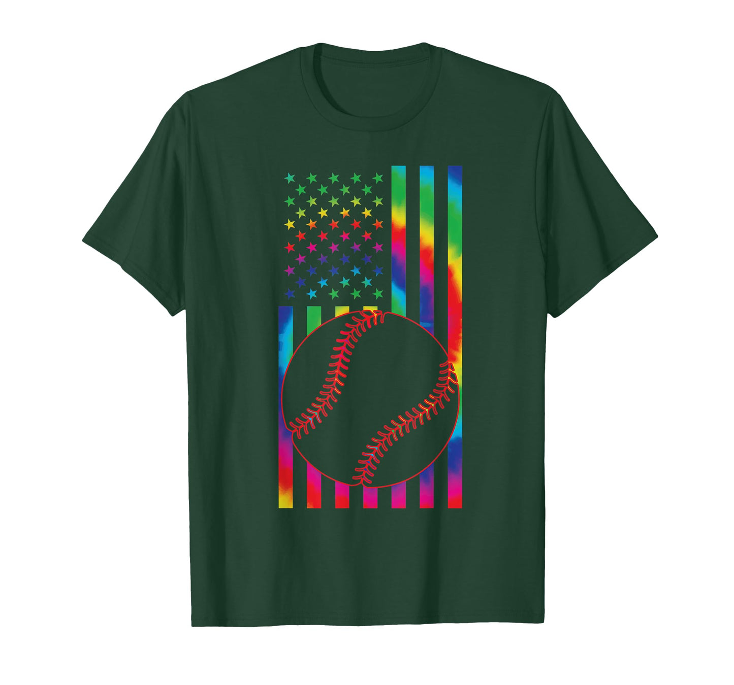 ball of Baseball Tie dye American Flag baseball sport T-Shirt