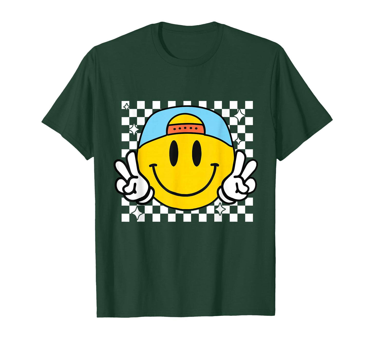 Yellow Smile Face Cute Checkered Peace Smiling Happy Face T-Shirt