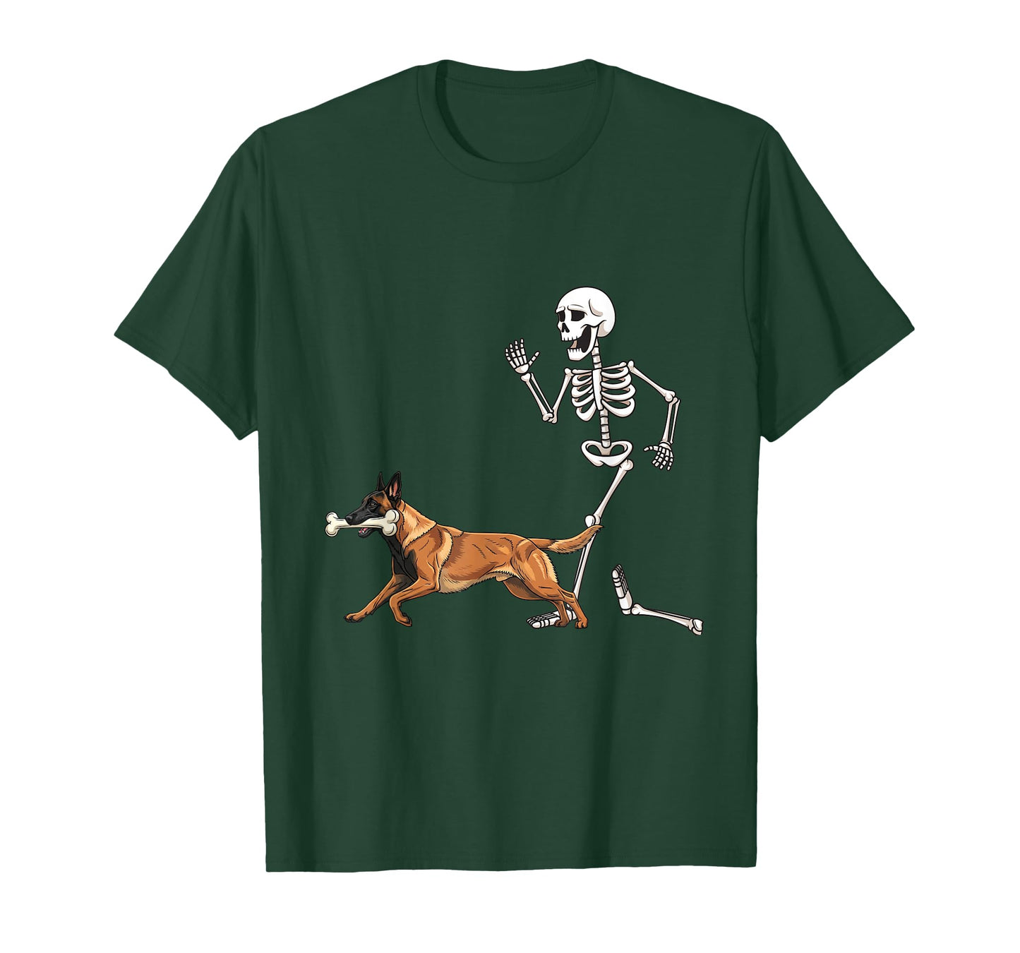 Funny Halloween Belgian Malinois and Skeleton T-Shirt