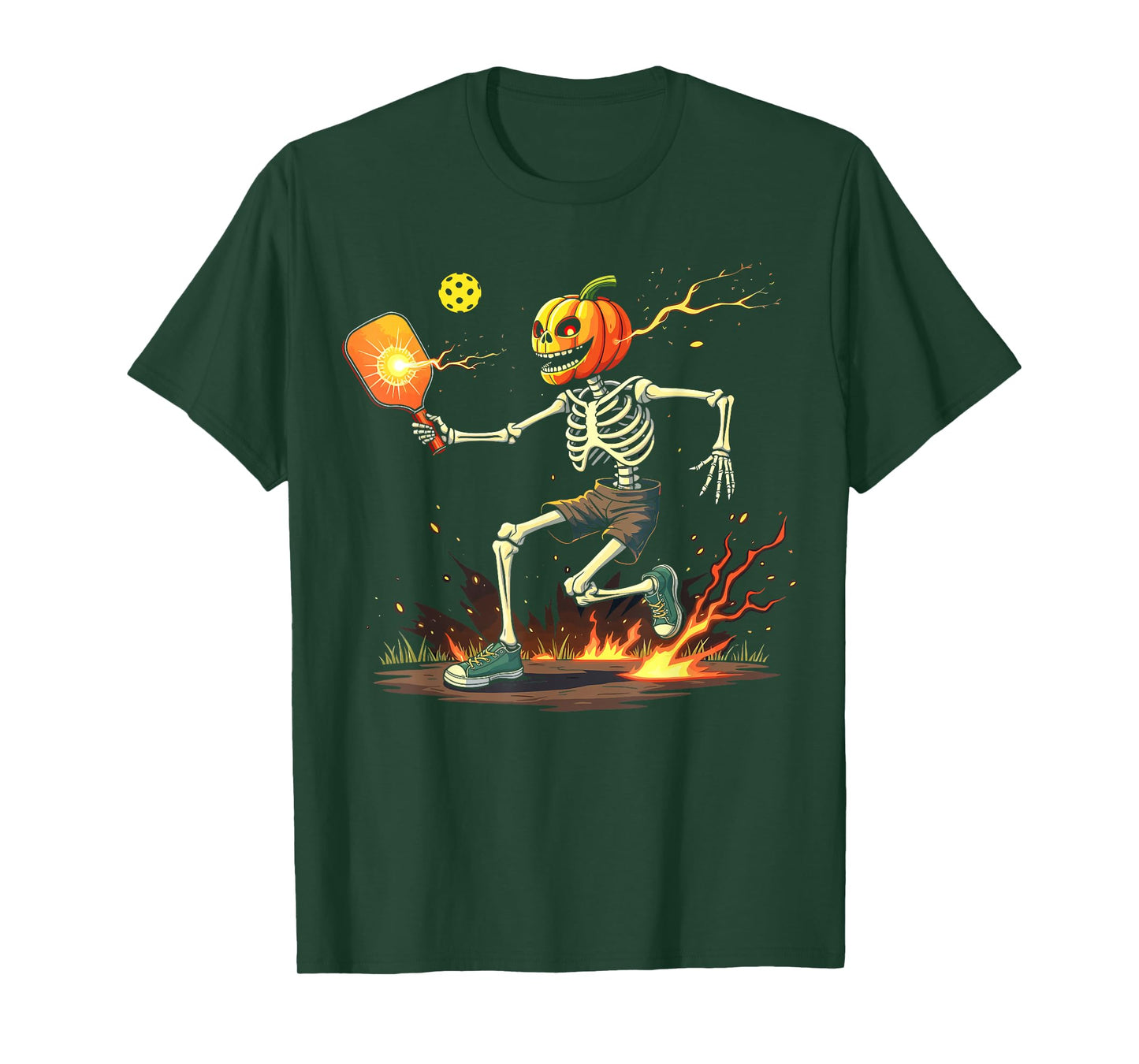Pumpkin Head Skeleton Pickleball Halloween Spooky Sports T-Shirt