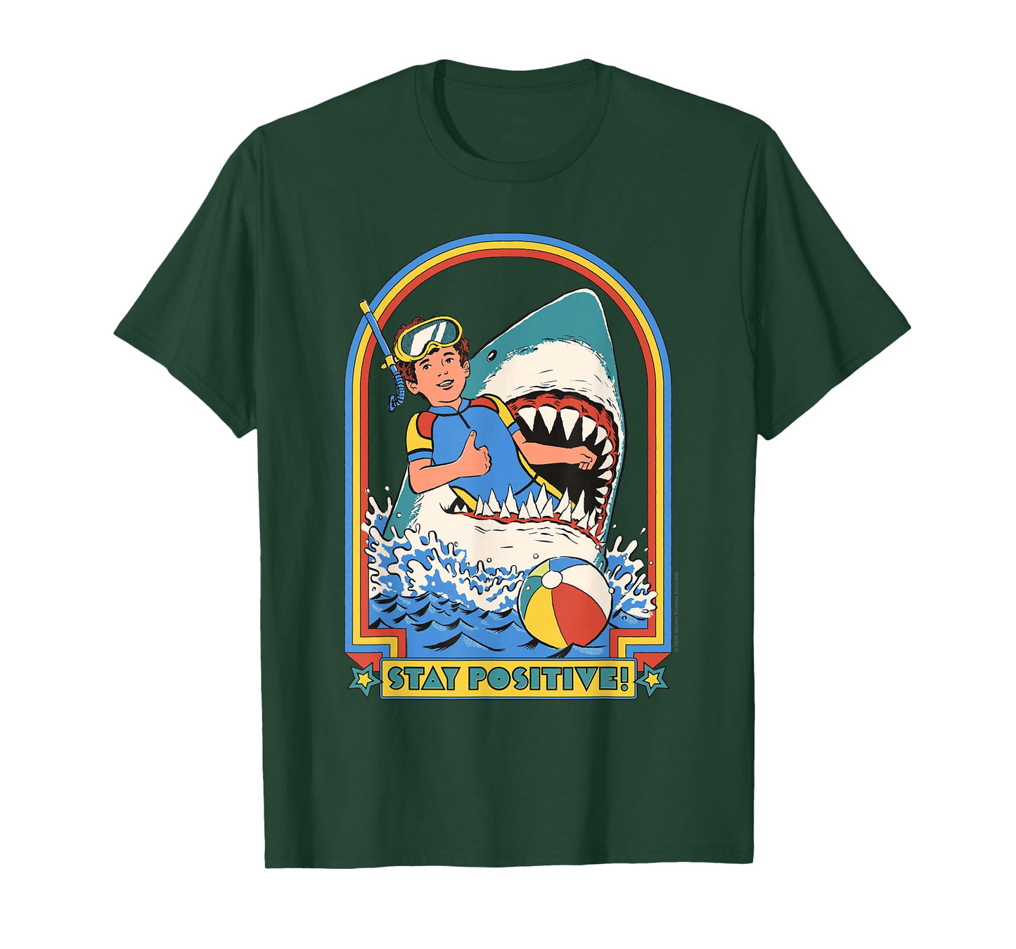 Stay Positive Shark Attack Sarcastic Retro Funny Adult Humor T-Shirt