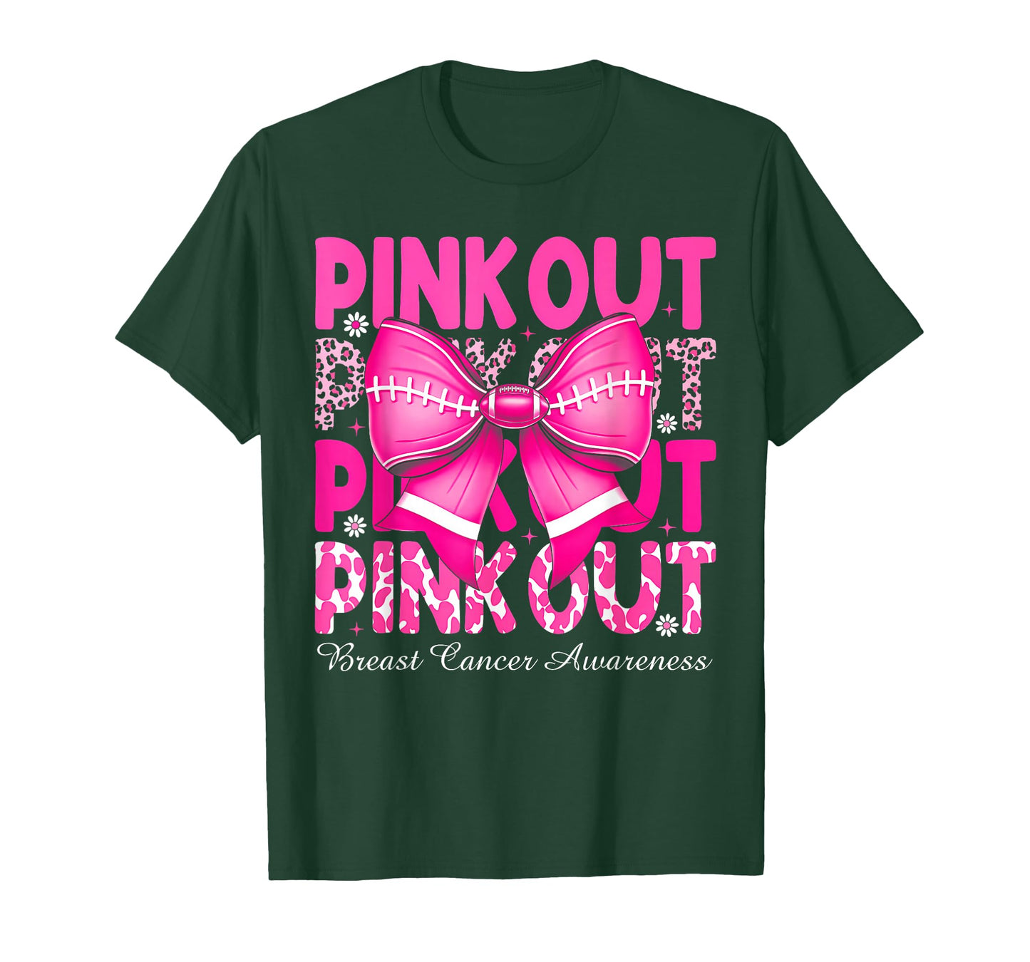 Pink Out Breast Cancer Football Coquette Bow Mom Girls Women T-Shirt