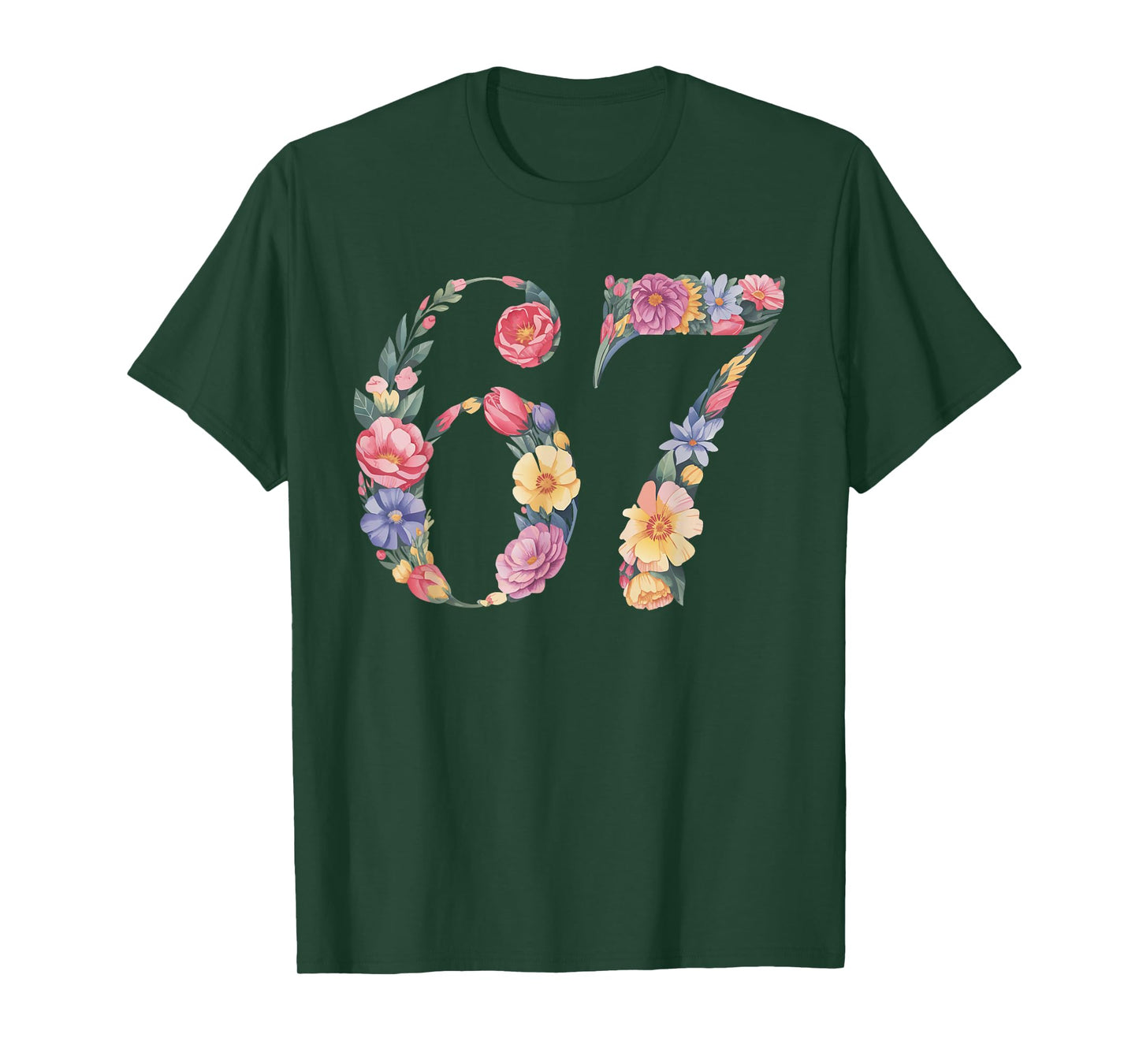Girls Six Seven Meme Watercolor Floral Number 67 T-Shirt