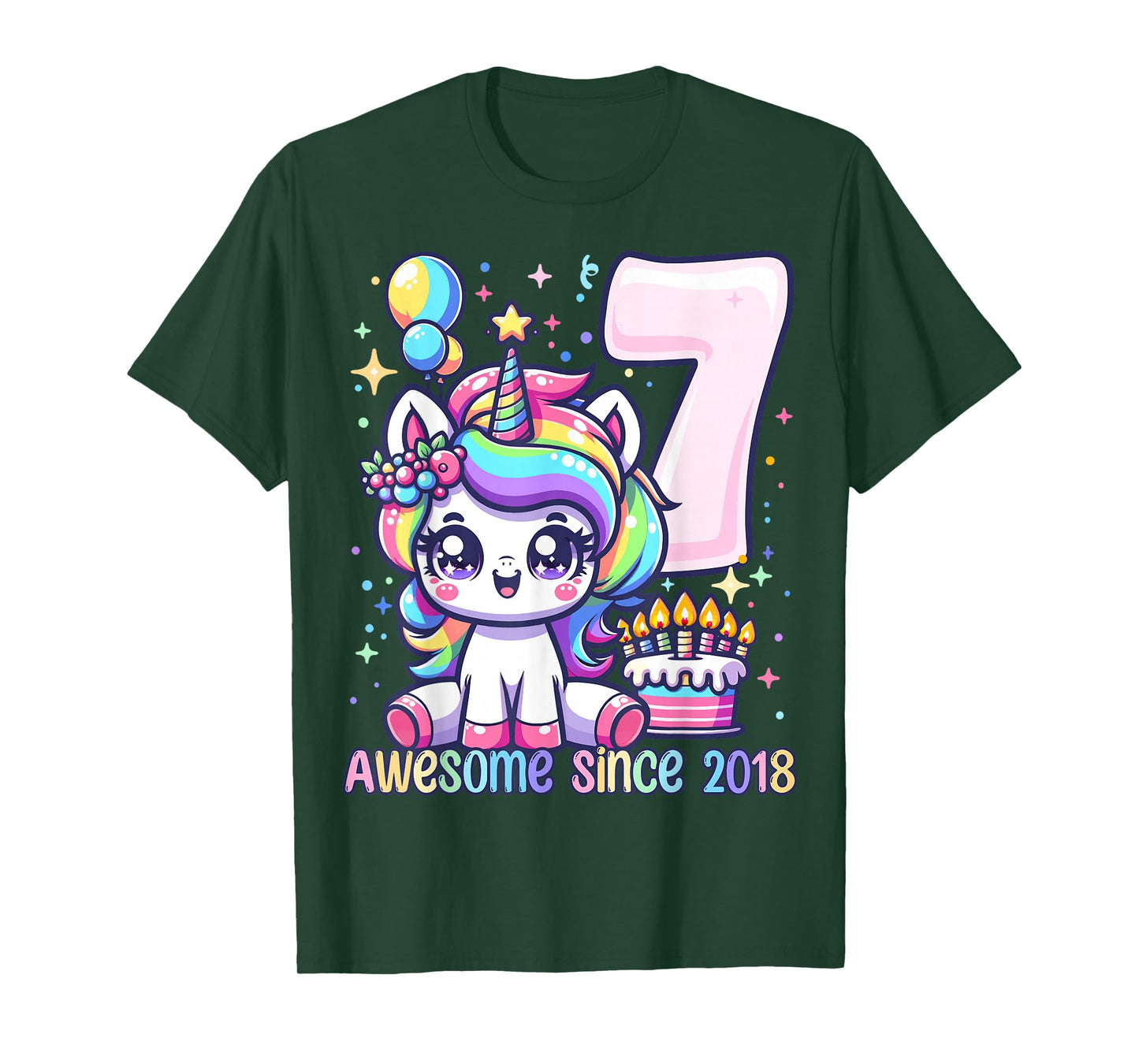Unicorn 7th Birthday 7 Year Old Unicorn Party Girls Outfit T-Shirt