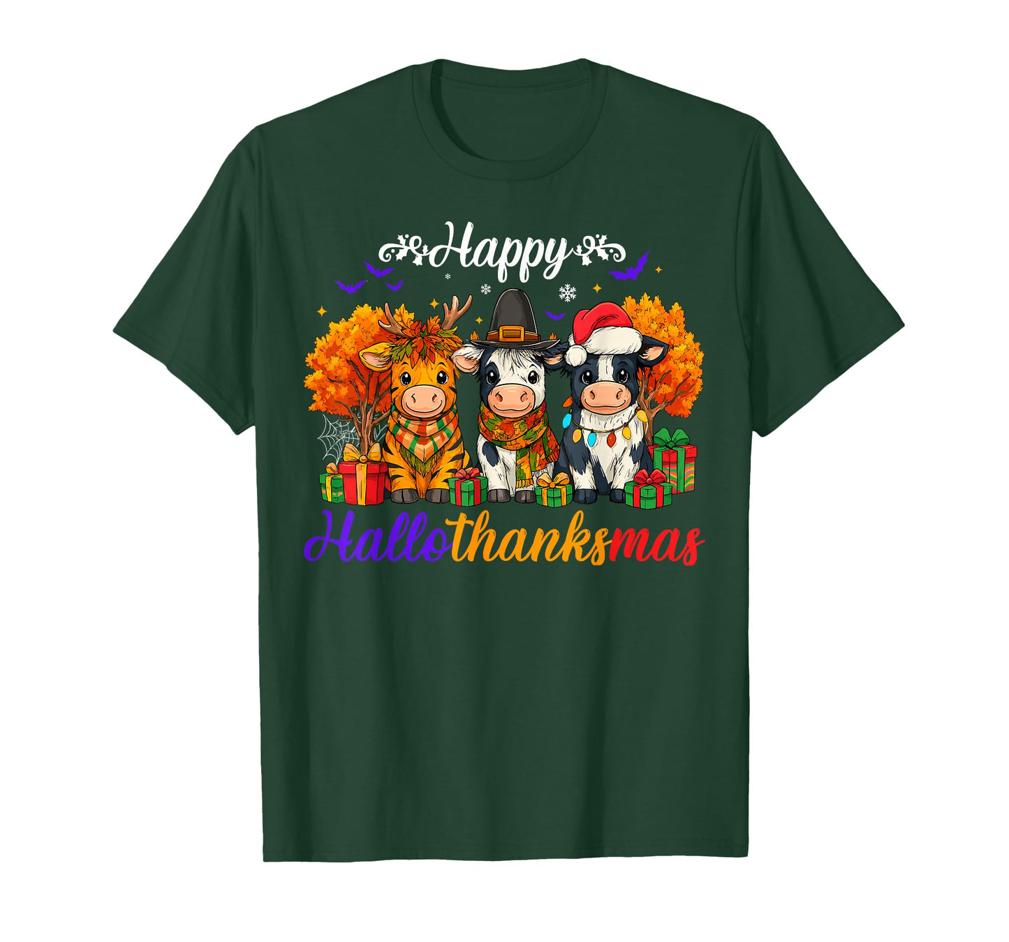 Happy HalloThanksMas Cows Gifts for Farmer T-Shirt