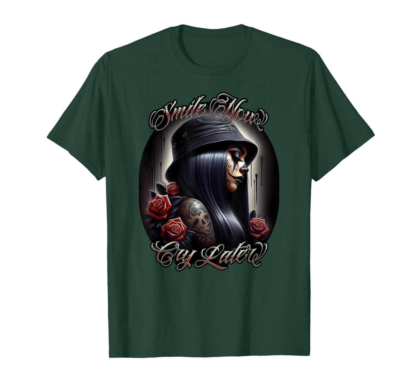 SMILE NOW CRY LATER Chicana Payasa Tattoo Chicano Artwork T-Shirt