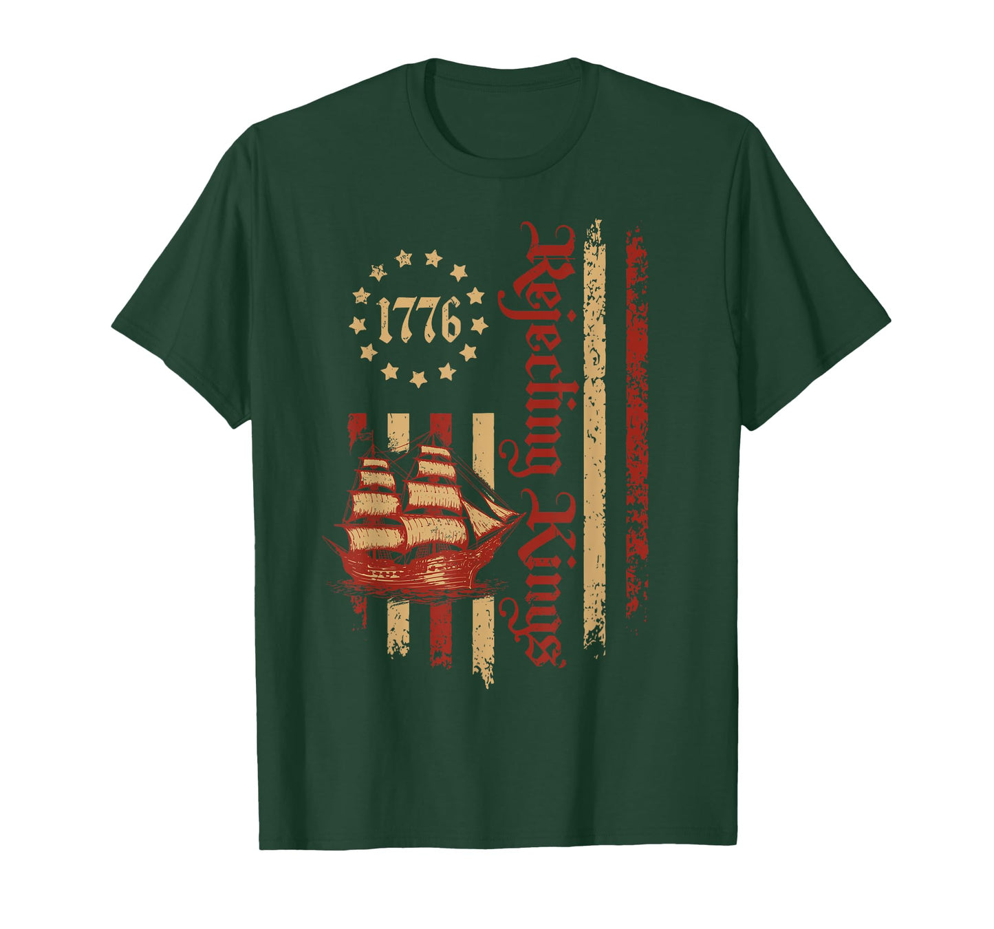 Rejecting Kings Since 1776 Patriotic USA Flag Retro Sailboat T-Shirt