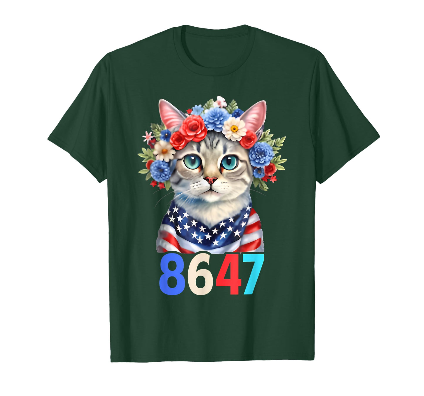 Retro Vintage 80S Style 8647 Floral Retro 86 47 Cat Lovers T-Shirt for Men Women