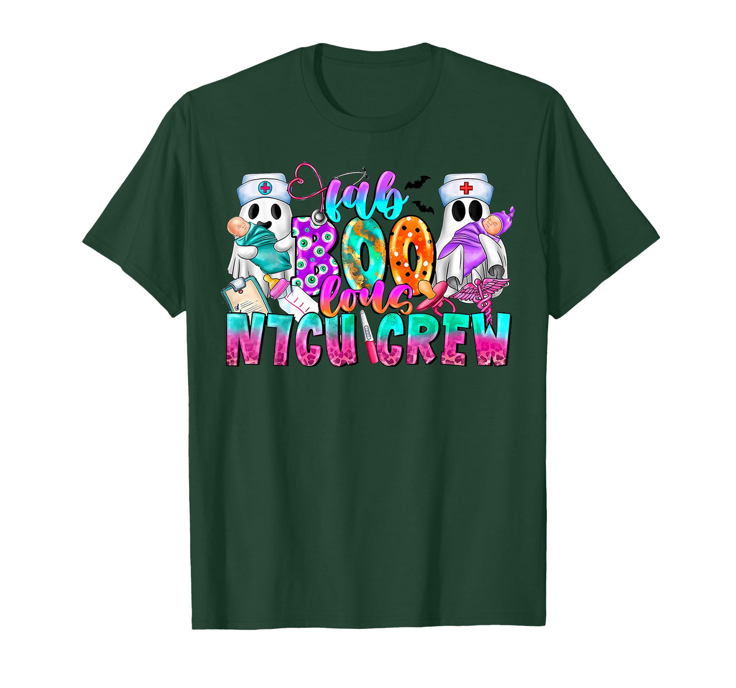 Fab Boo Lous Nicu Crew Ghost Nurses Halloween Scrub Top T-Shirt