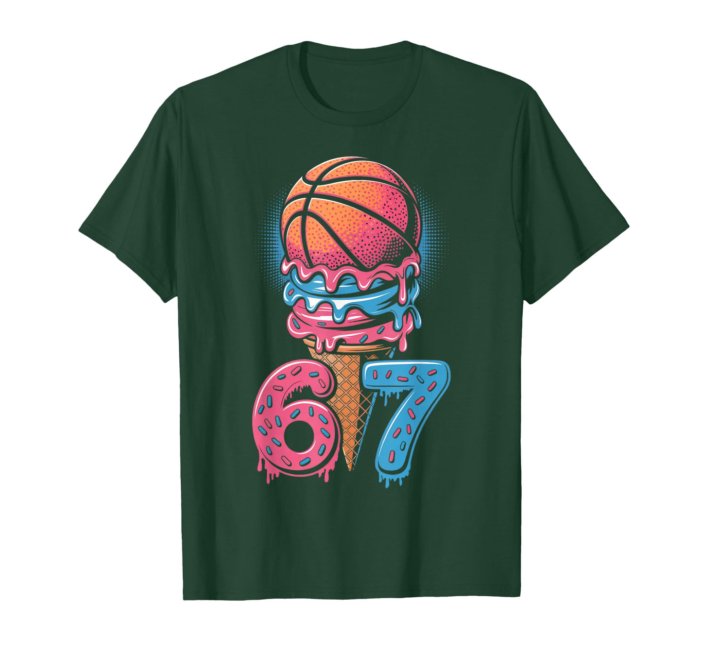 Player 67 Number 67th B-Ball Basketball Ice Cream Drip T-Shirt
