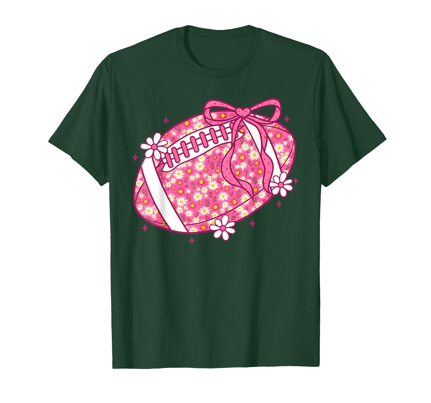 Pink Floral Football Coquette Bow Game Day Touchdown Season T-Shirt