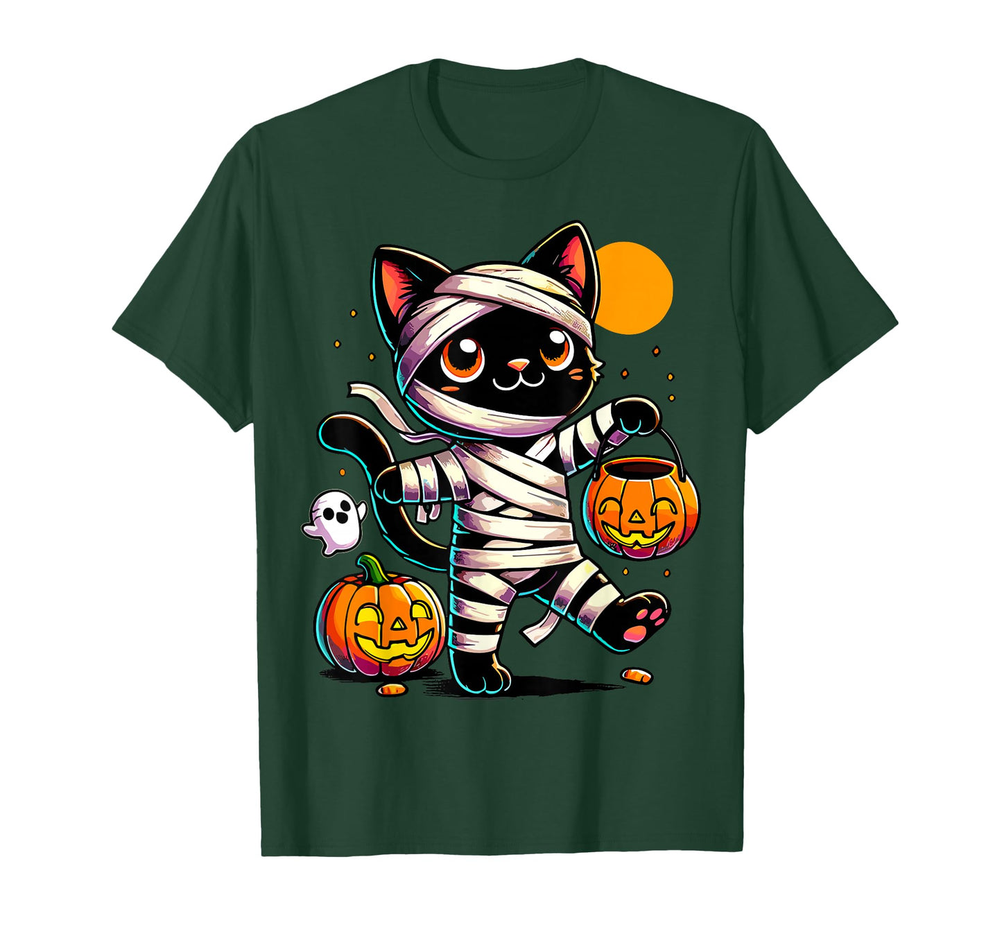 Black Cat Mummy Halloween Pumpkin T-Shirt