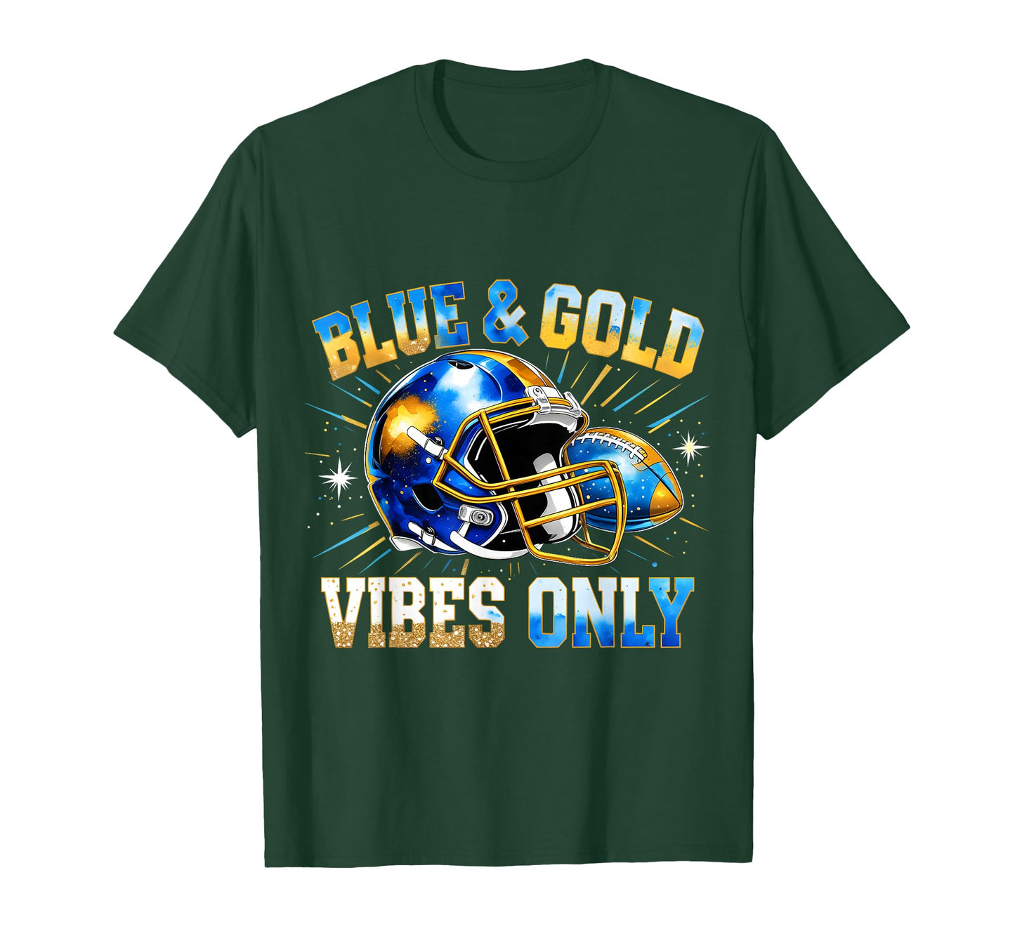 Blue and Gold Vibes Only Football Fan Gift T-Shirt