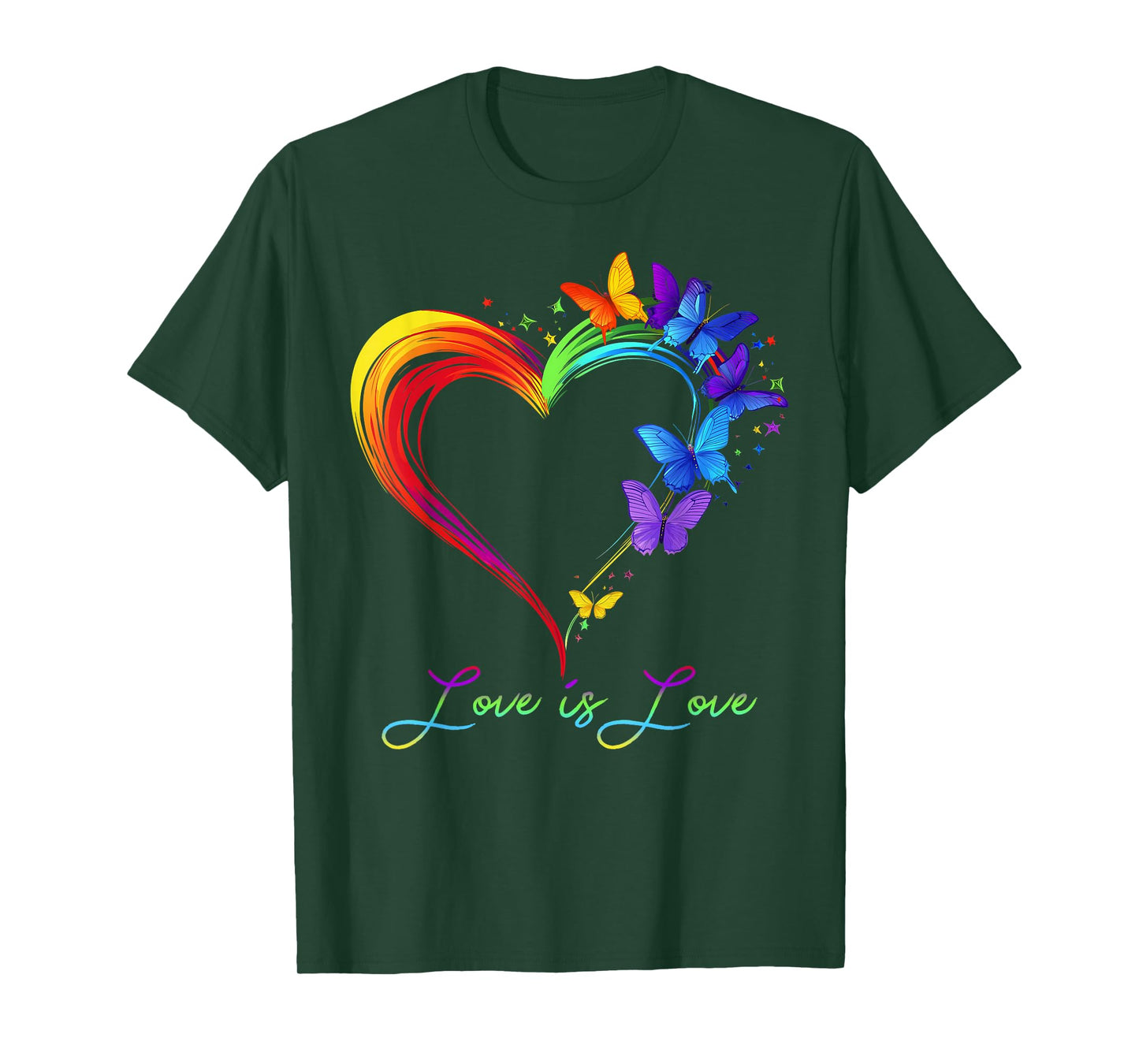 Rainbow Love Is Love LGBT Gay Lesbian Pride Butterfly Heart T-Shirt