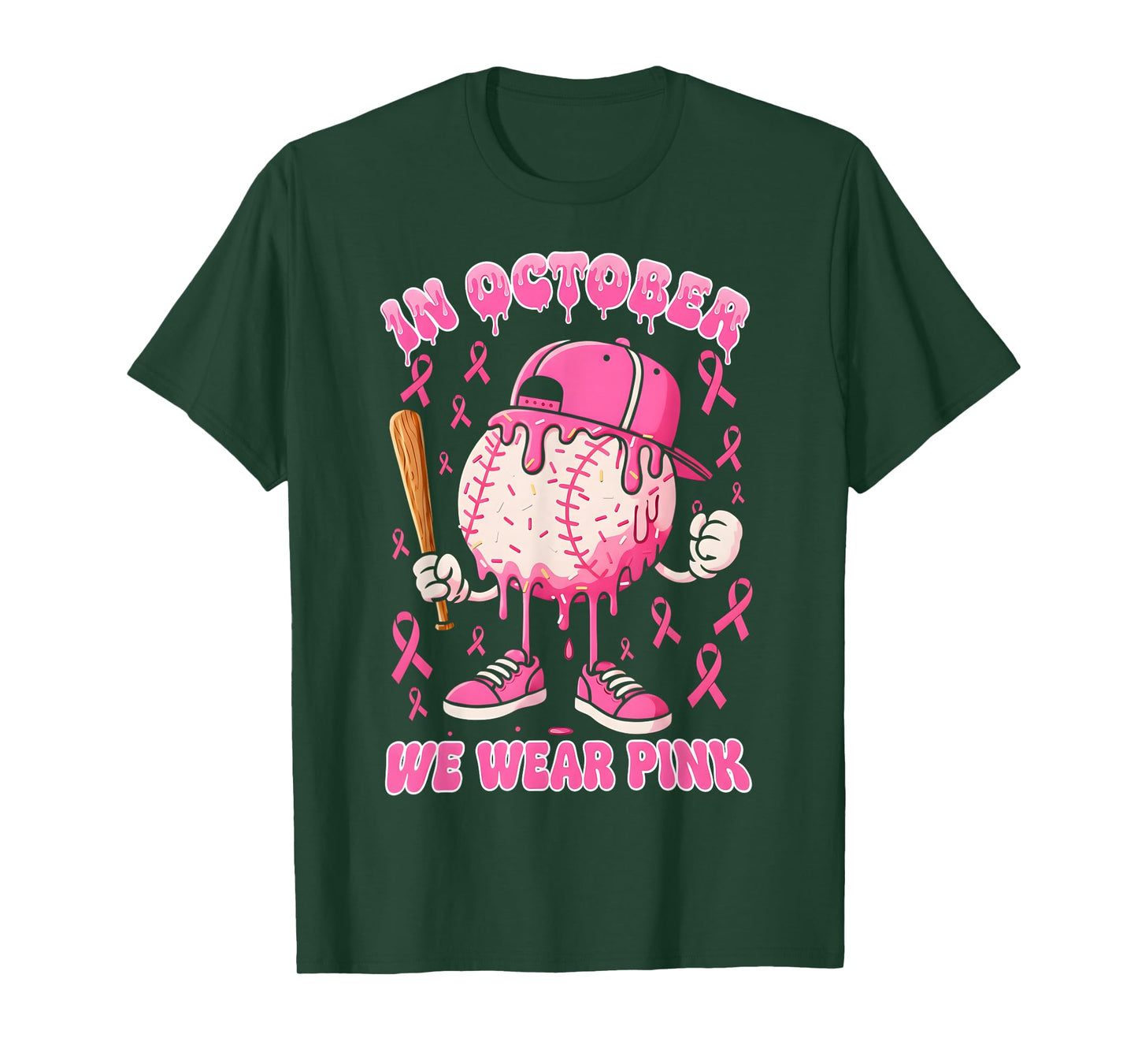 Baseball Ice Cream Drip in October Wear Pink Breast Cancer T-Shirt