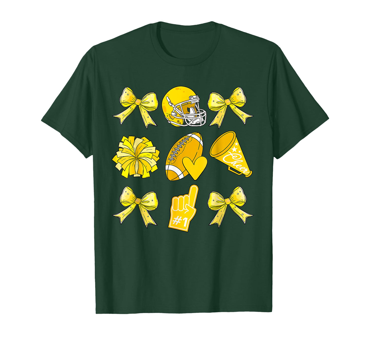 Cheer Football Coquette Bow Game Day Cheerleader Yellow T-Shirt