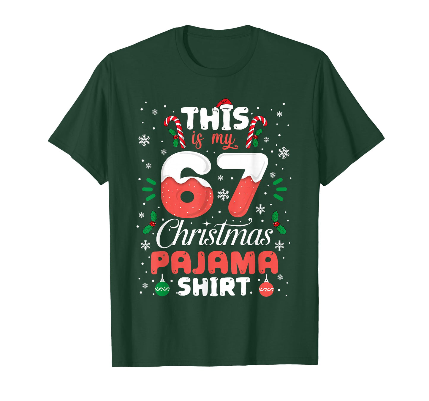 Funny 67 Christmas Pajamas Shirt Six Seven Meme Brainrot T-Shirt