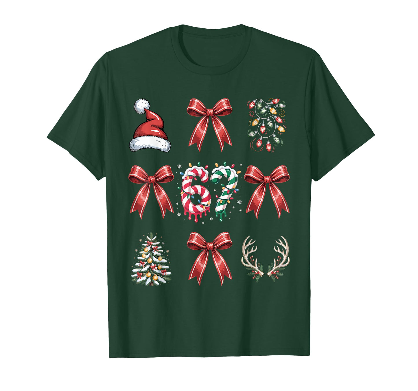 67 Ribbon Christmas Tree Xmas Holiday Number 67 T-Shirt