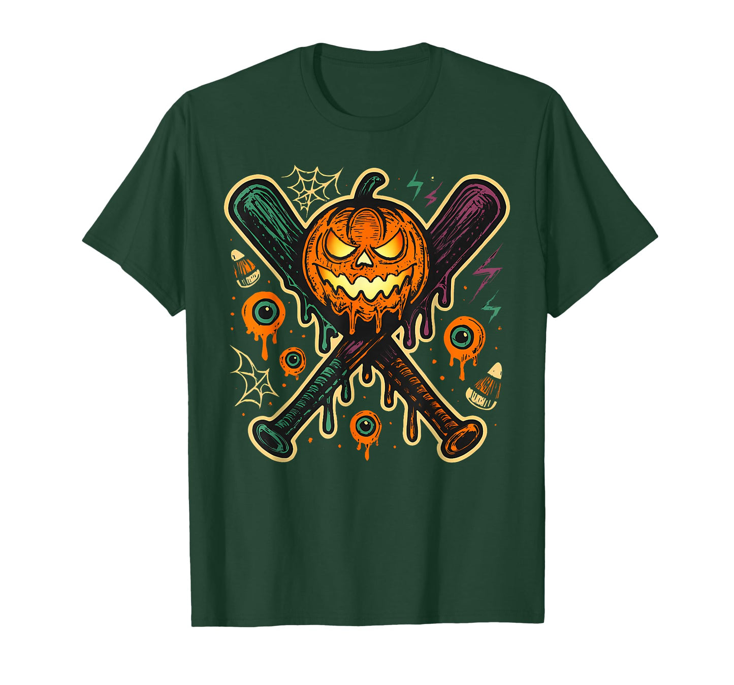 Pumpkin Halloween Baseball Ice Cream Drip Spooky Boys Youth T-Shirt