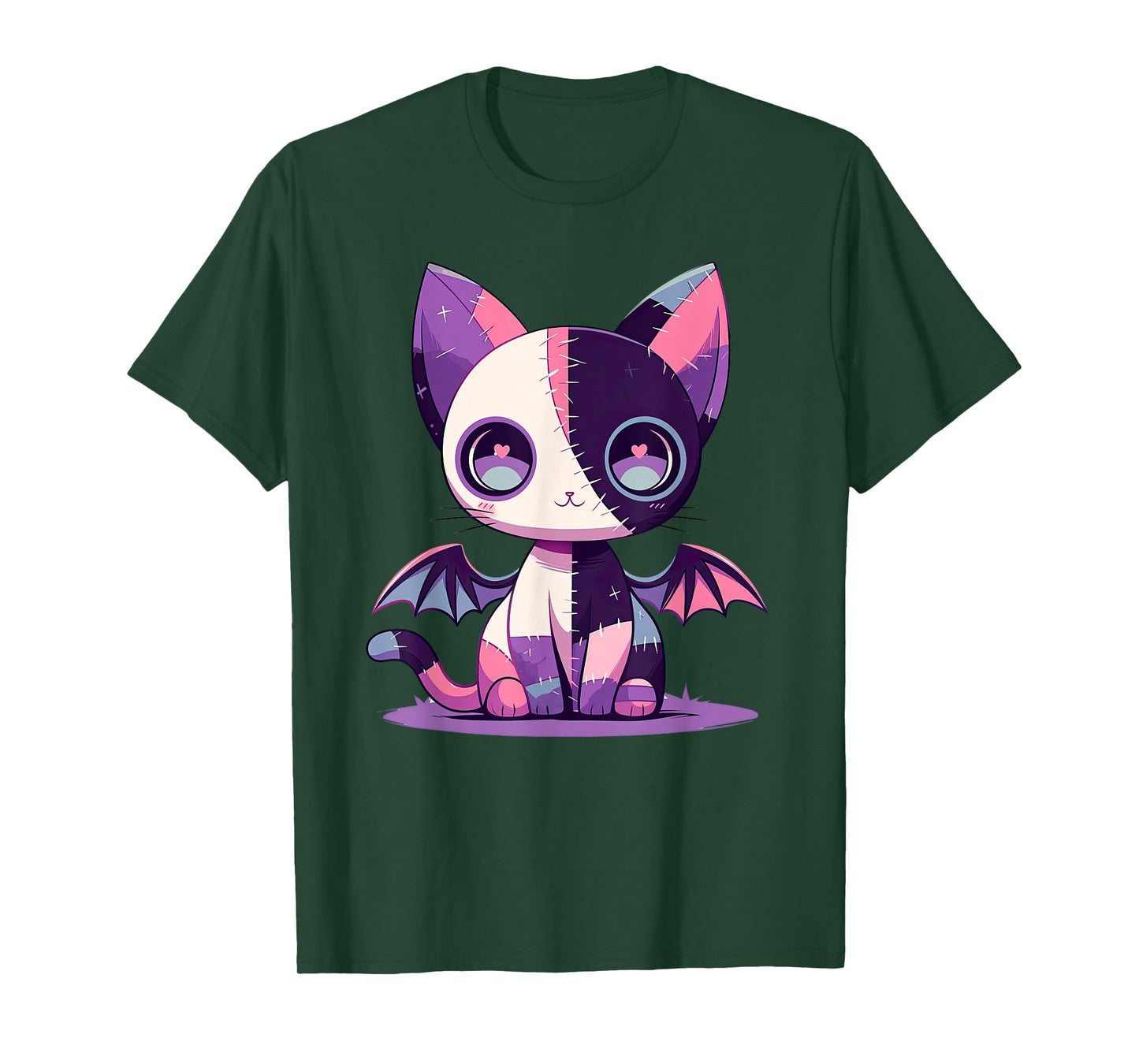 Kawaii Pastel Goth Creepy Cute Witchy Zombie Patchwork Cat T-Shirt