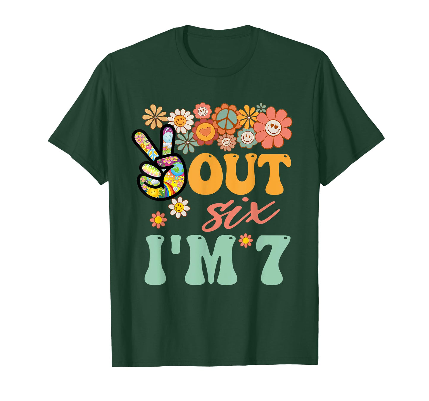Peace Out Six I'm 7 Groovy 7th Happy Birthday Boy Girl T-Shirt