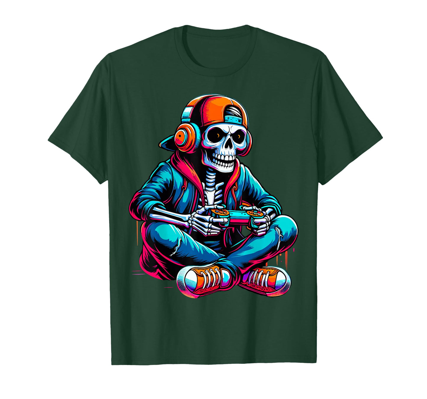 Halloween Skeleton Gamer Boys Video Gaming T-Shirt