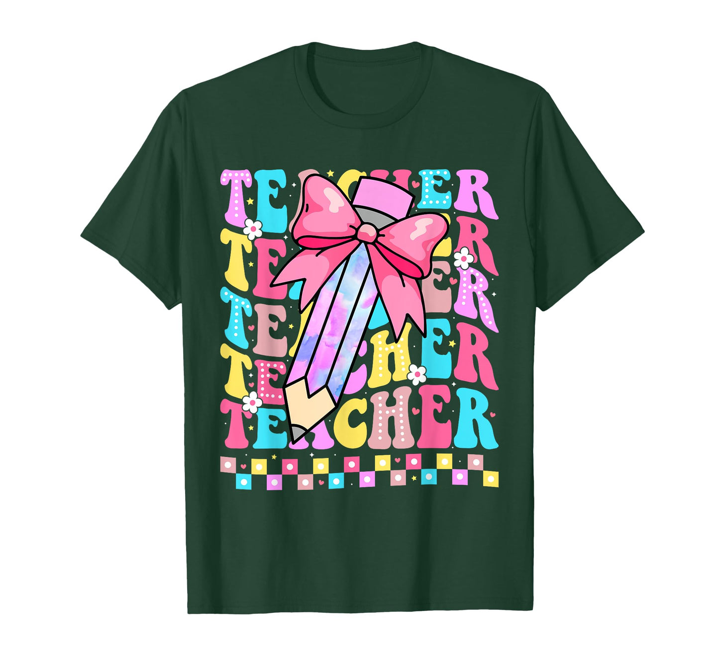 Groovy Teacher Cute Coquette Bow Flower Retro Back to School T-Shirt