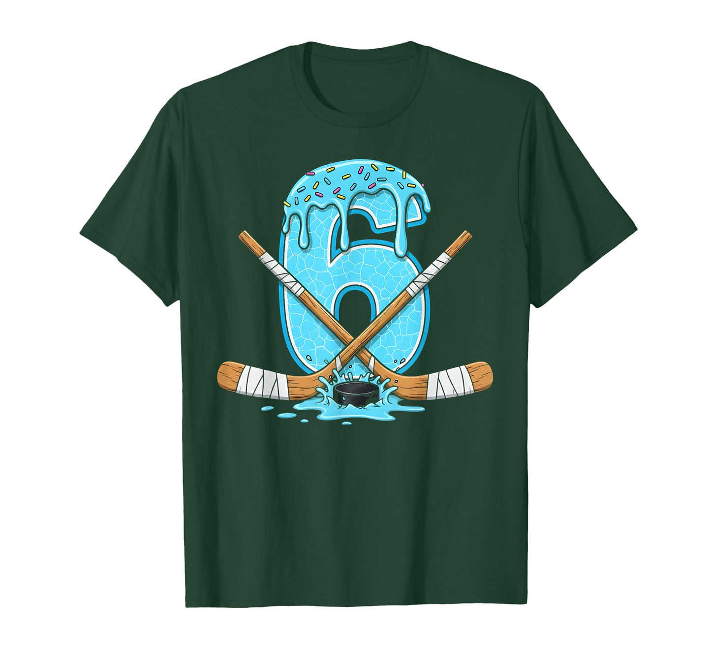 6 Year Old Hockey Ice Cream Drip Youth 6th Birthday Boys T-Shirt