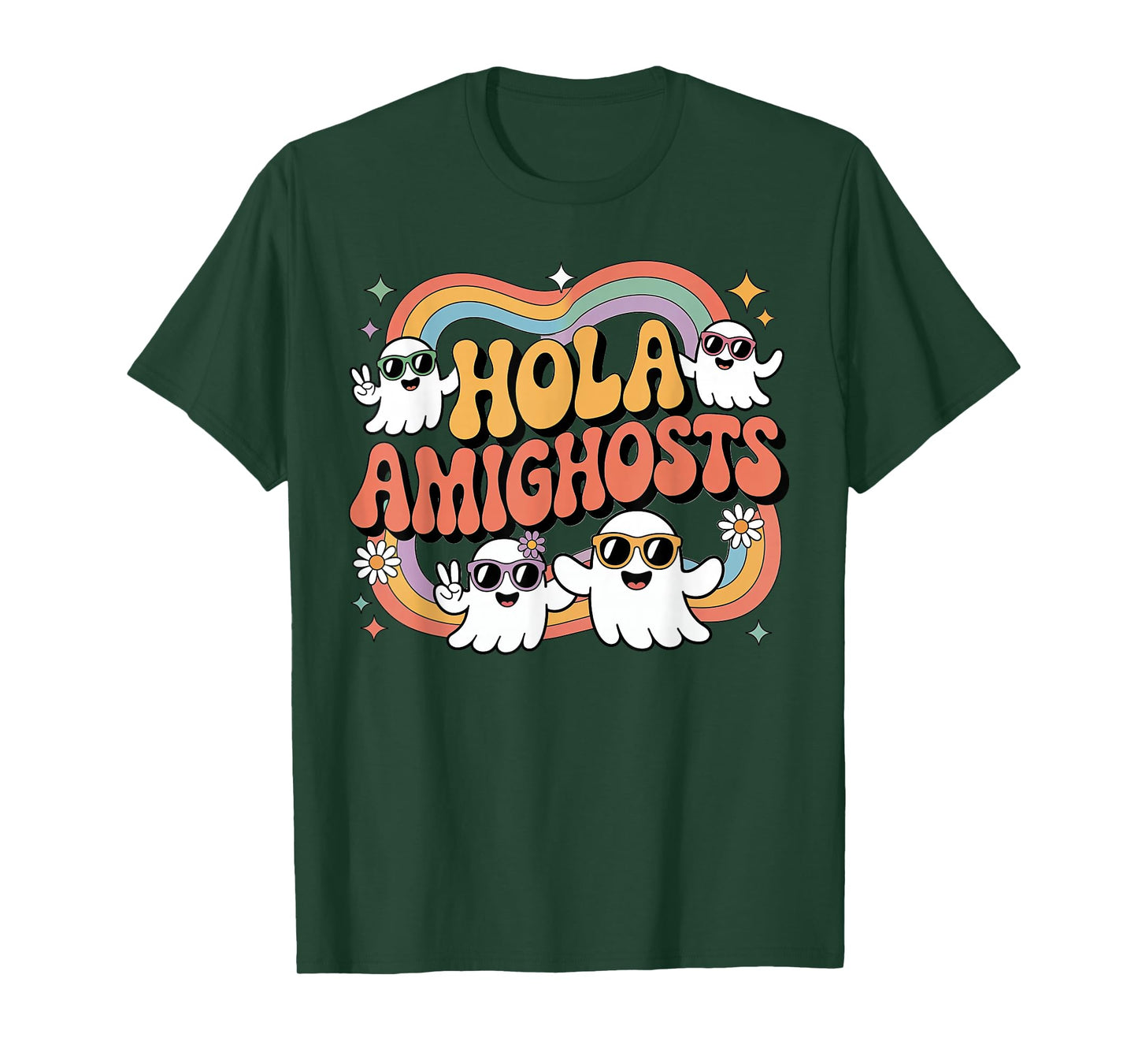 Hola Amighosts Ghost Funny Halloween Costume Spanish Groovy T-Shirt