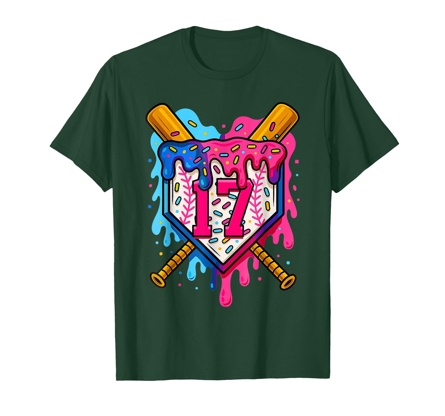 17th Baseball Birthday Ice Cream Drip Boys Girls 17 Years T-Shirt