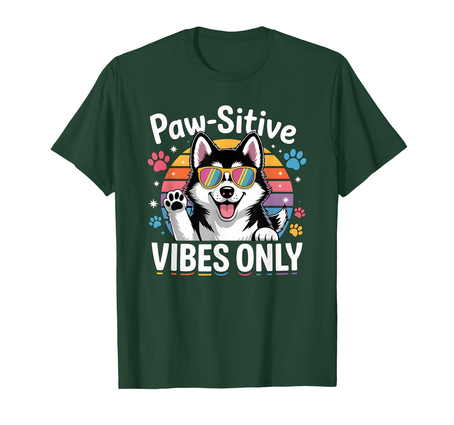 Vintage Siberian Husky Paw-sitive Vibes Only Cute Dog Lover T-Shirt