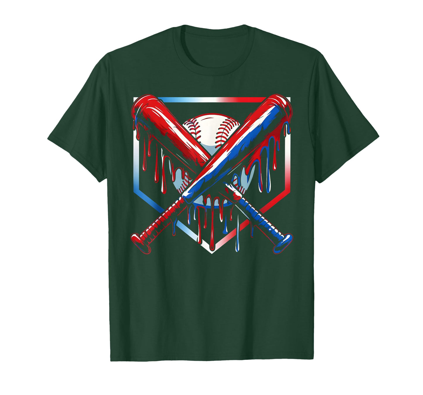 Baseball Ice Cream Drip Youth 4th Of July Red White And Blue T-Shirt