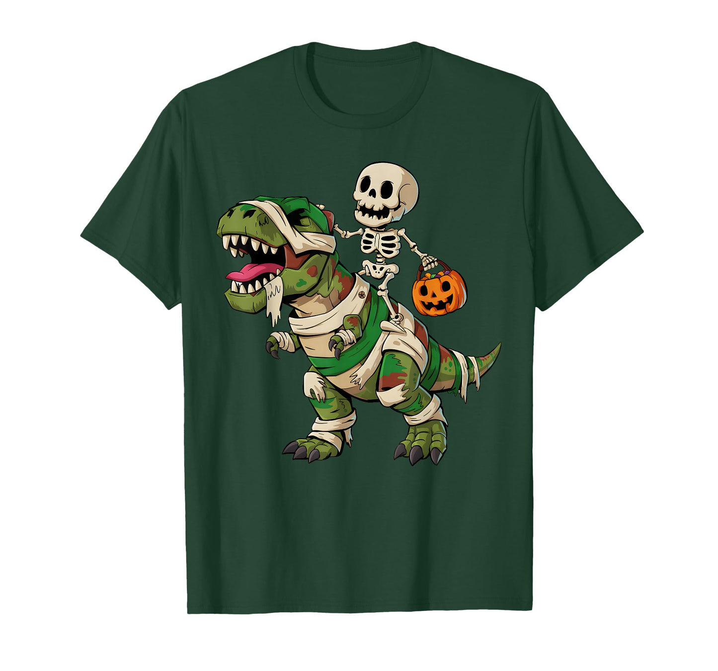 Skeleton Dinosaur T rex Boys Kids Funny Halloween Pumpkin T-Shirt
