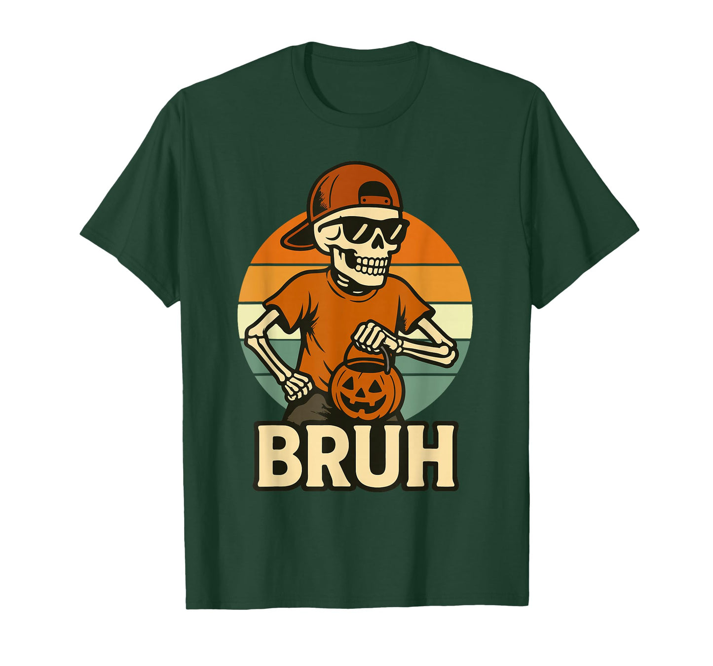Cool Skeleton Bruh Halloween Shirt Kids Teen Boys Men Funny T-Shirt