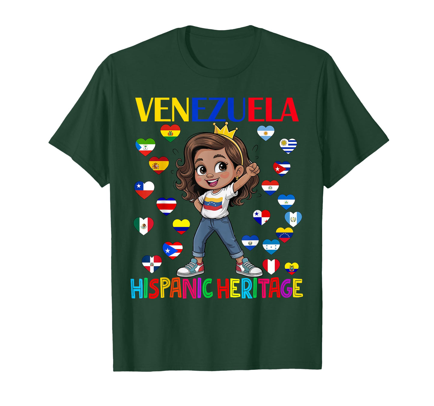 Cute Girl Hispanic Heritage Month Venezuela Flag Kids T-Shirt