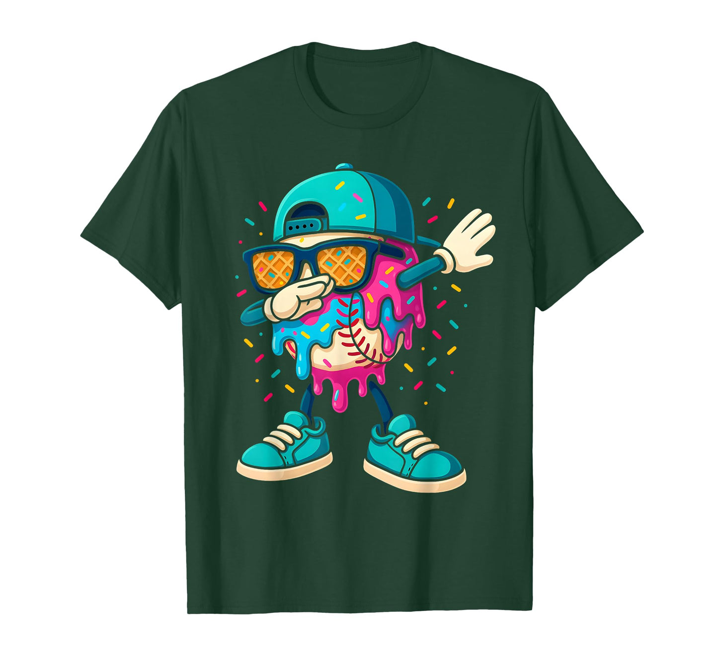 Baseball Drip Ice Cream Boys Dabbing Youth Baseball Sprinkle T-Shirt