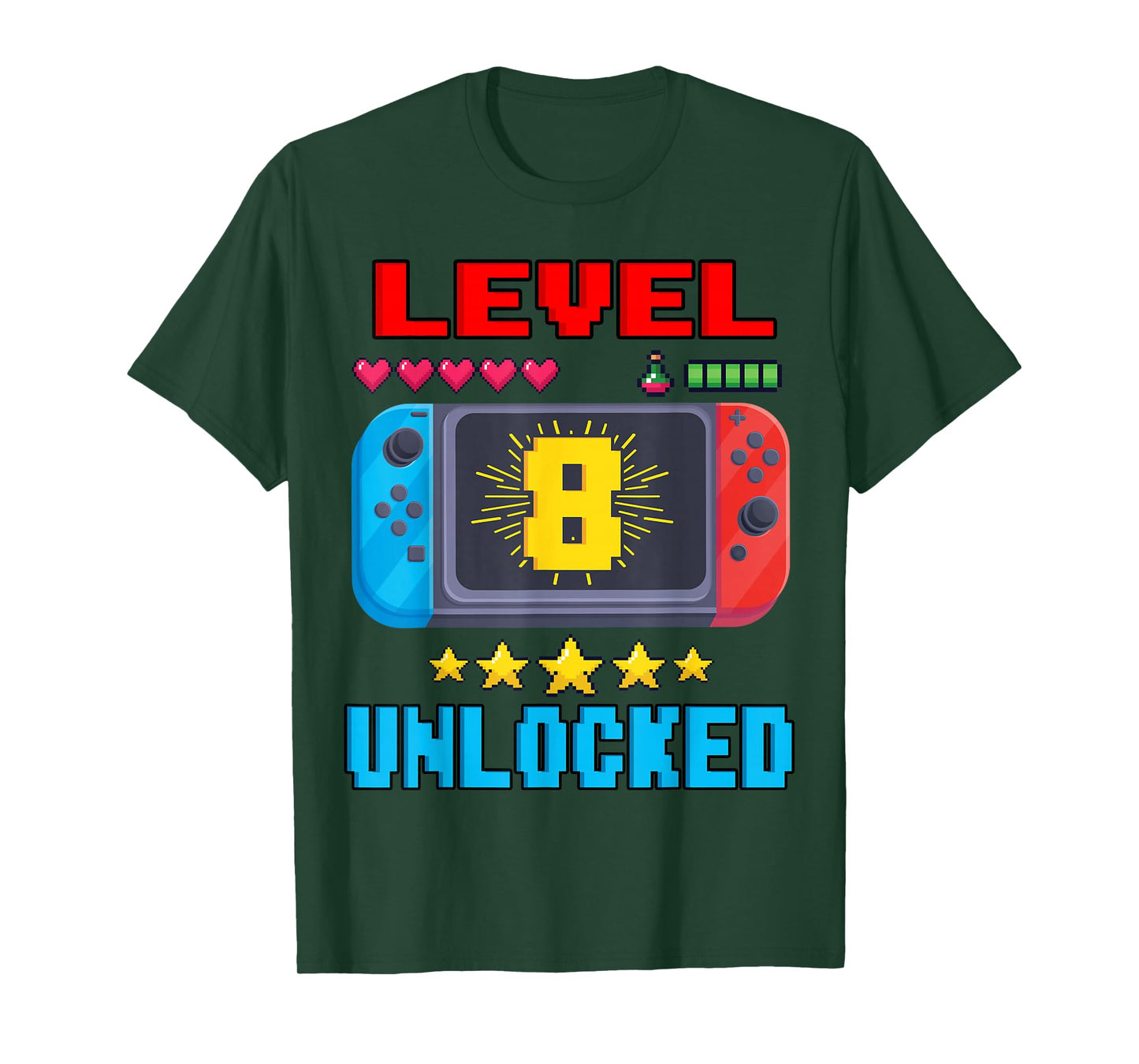 8th Birthday Boy Level 8 Unlocked Video Gamer Birthday T-Shirt