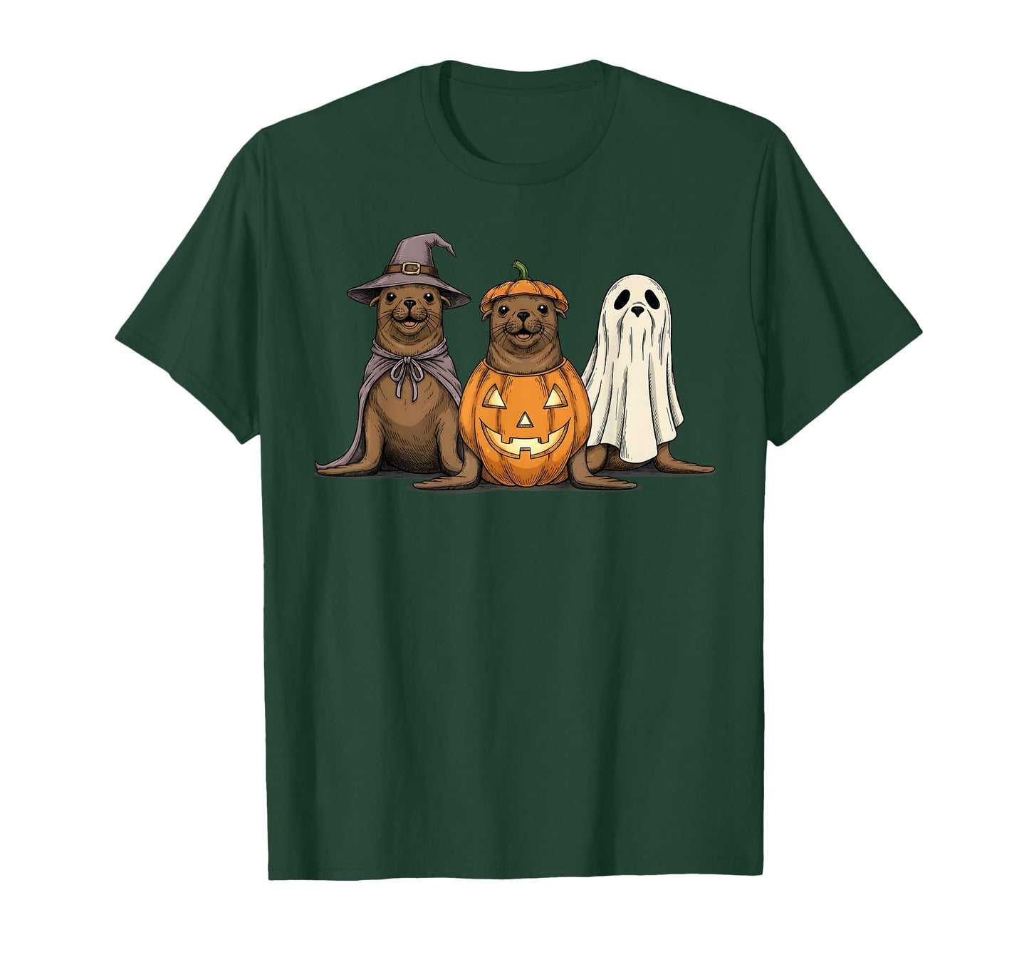 Spooky Sea Lion Lover Pumpkin Halloween Ghost T-Shirt