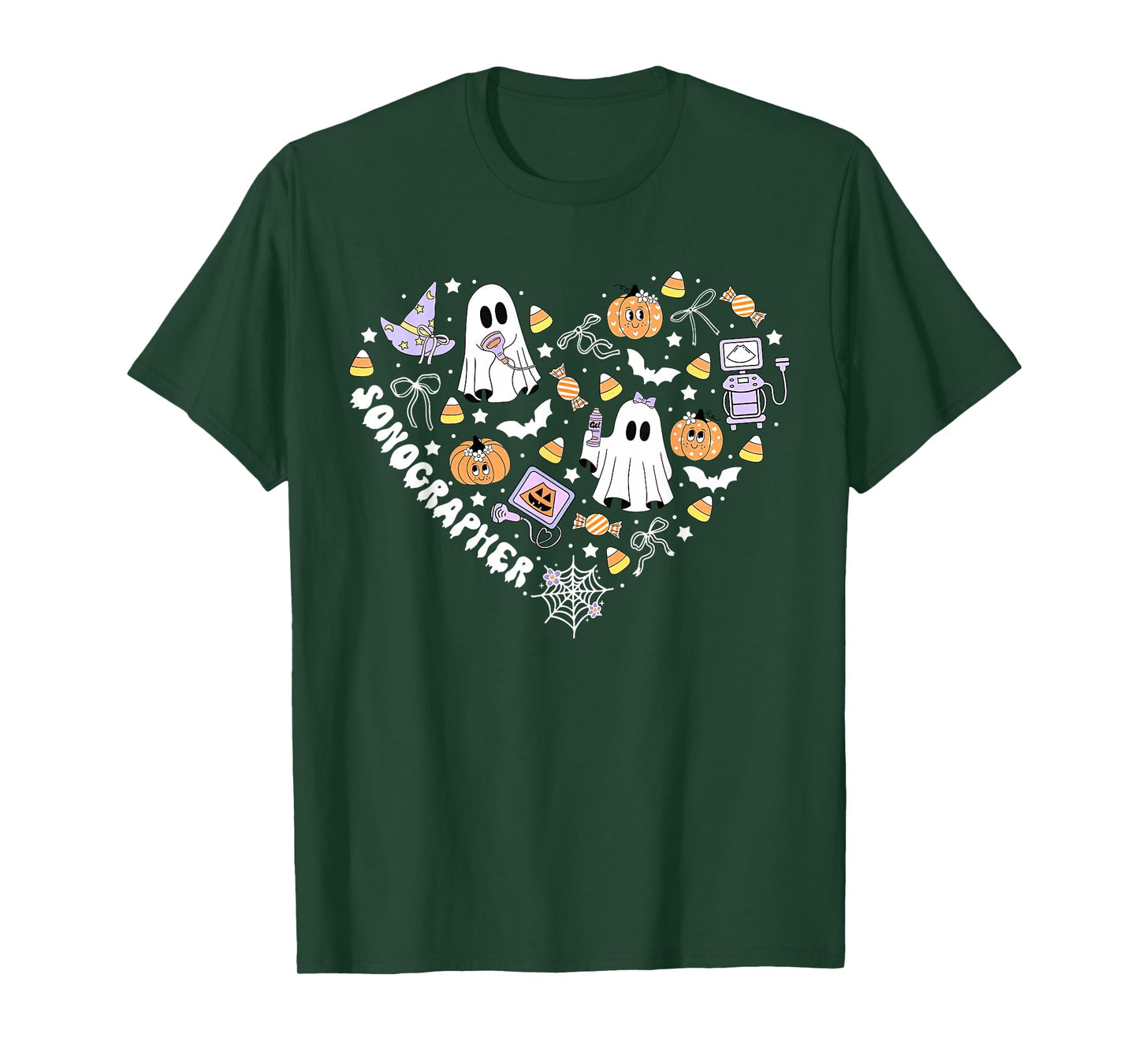 Sonographer Heart Halloween Ultrasound Tech MFM OBGYN Spooky T-Shirt