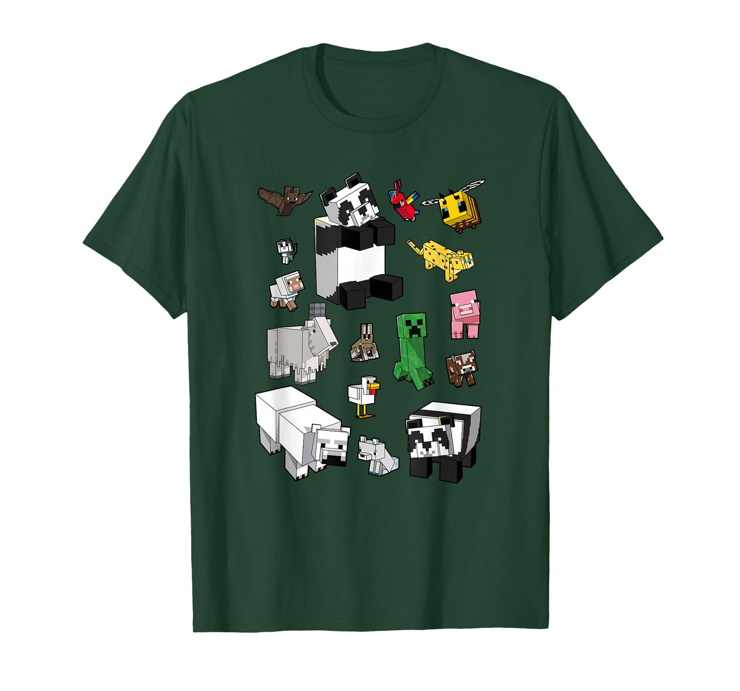 Minecraft Unisex Adults Kids T-Shirt, Blue, Small, Short Sleeve, Classic Fit, Cartoon Panda Graphic, Minecraft Overworld Mob Grid Poster T-Shirt