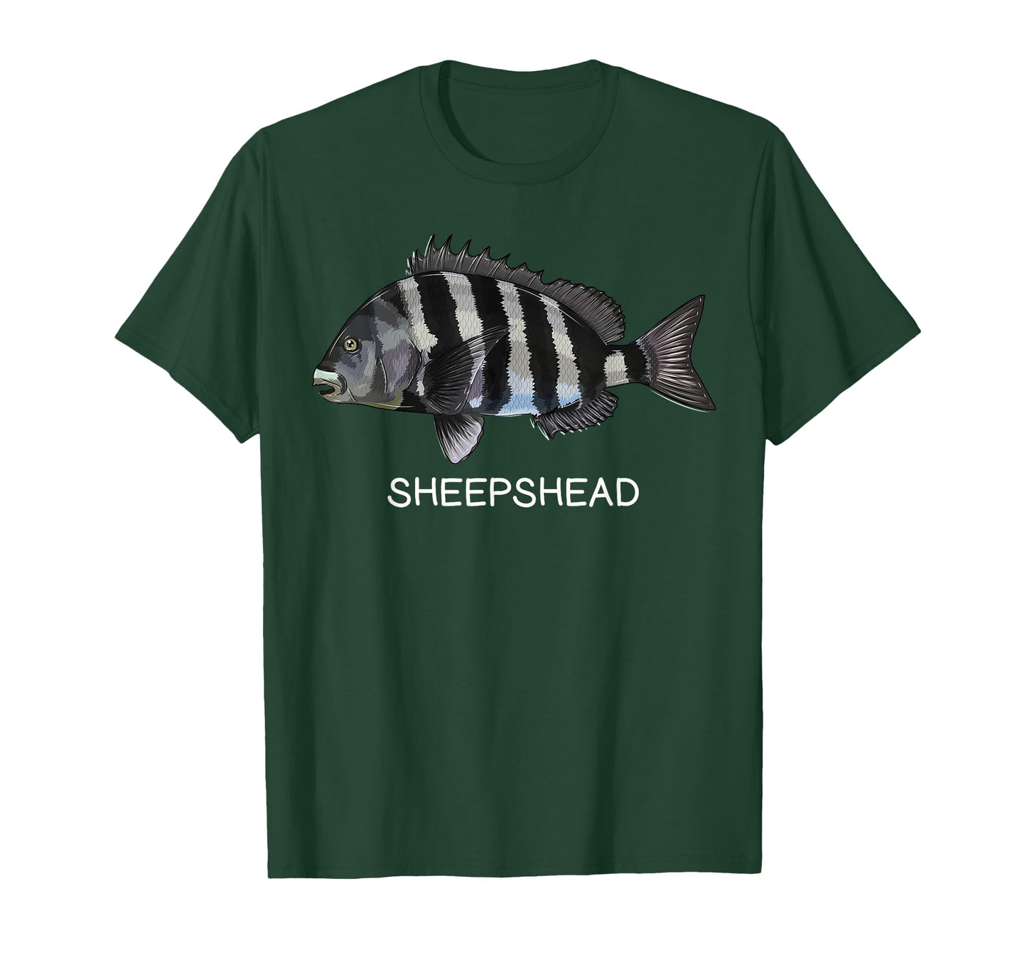 Sheepshead Gift Co. Sheepshead Saltwater Game Fish T-Shirt - Boys, Fishing Enthusiasts - Unisex - Short Sleeve - Black - Small - Classic Fit - Cotton, Polyester Blend
