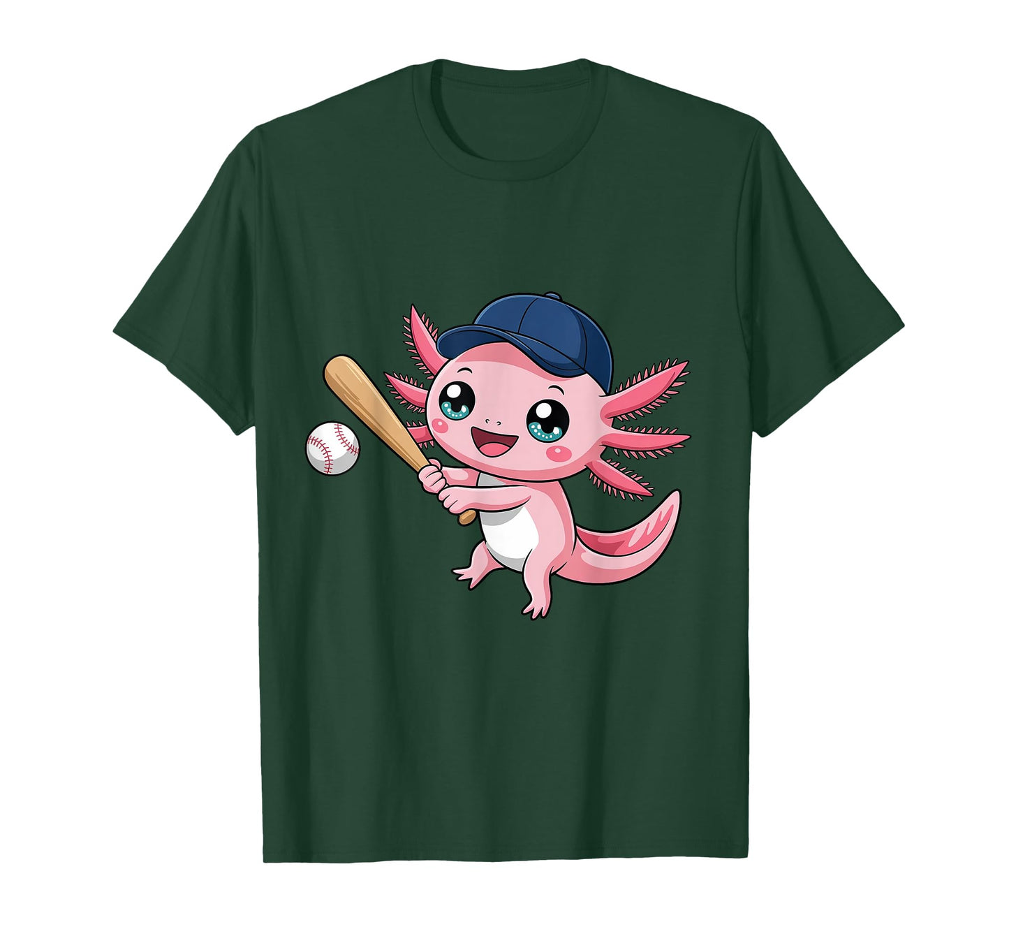 Cute Axolotl Playing Baseball Kid Kawaii Anime Axolotl T-Shirt