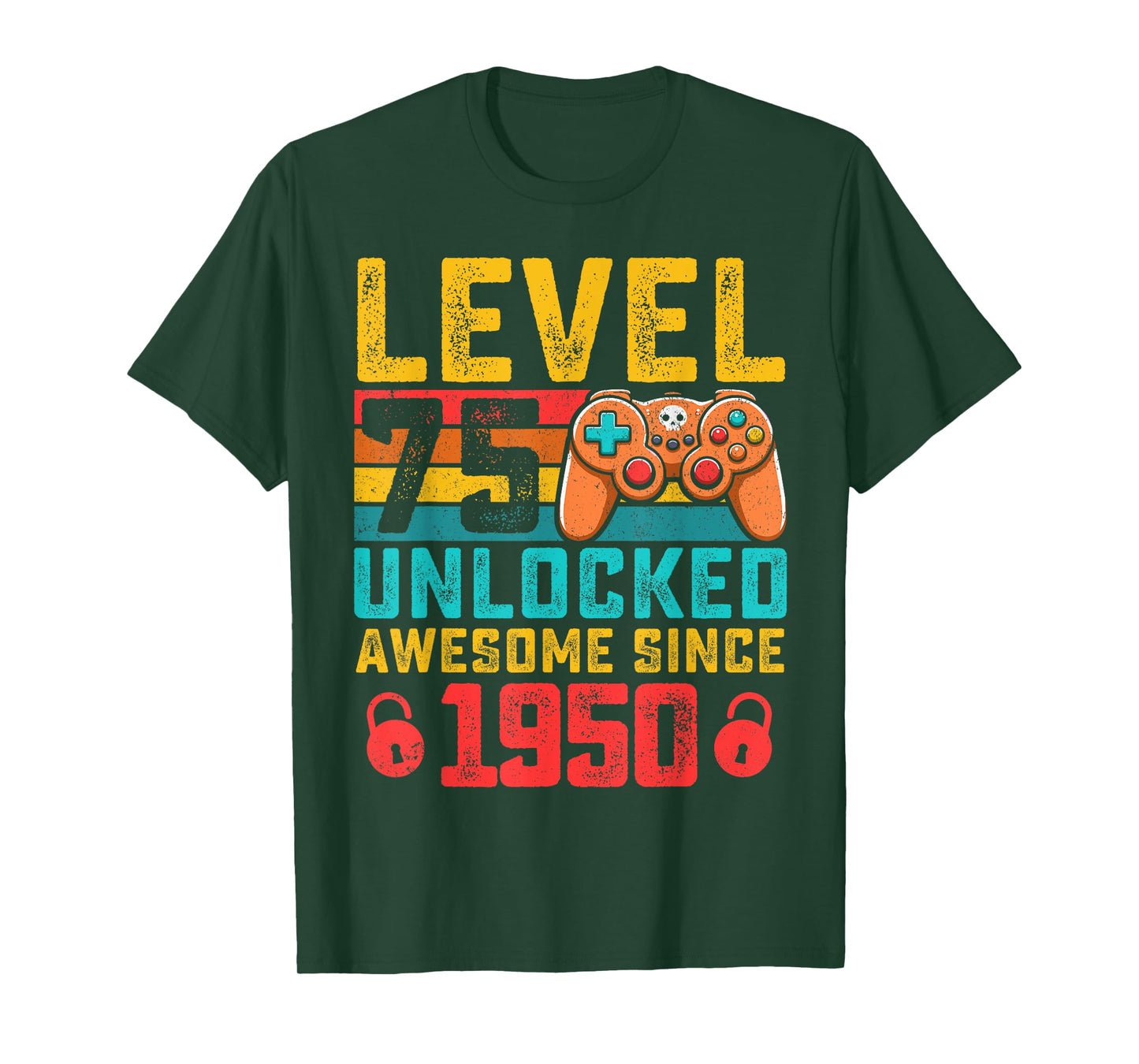 Level 75 Unlocked 75th birthday video Gamer vintage 1950 T-Shirt